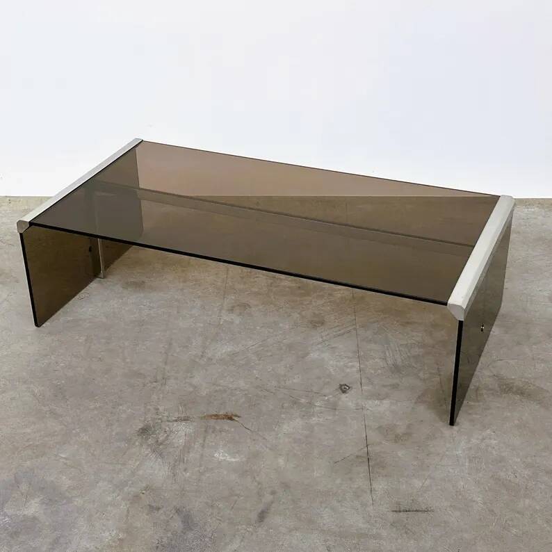 Smoked Glass Coffee Table Radice & Galotti with Chrome Details, Italy, 1970s