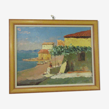 Table-oil painting on canvas the old port of st tropez- cascar