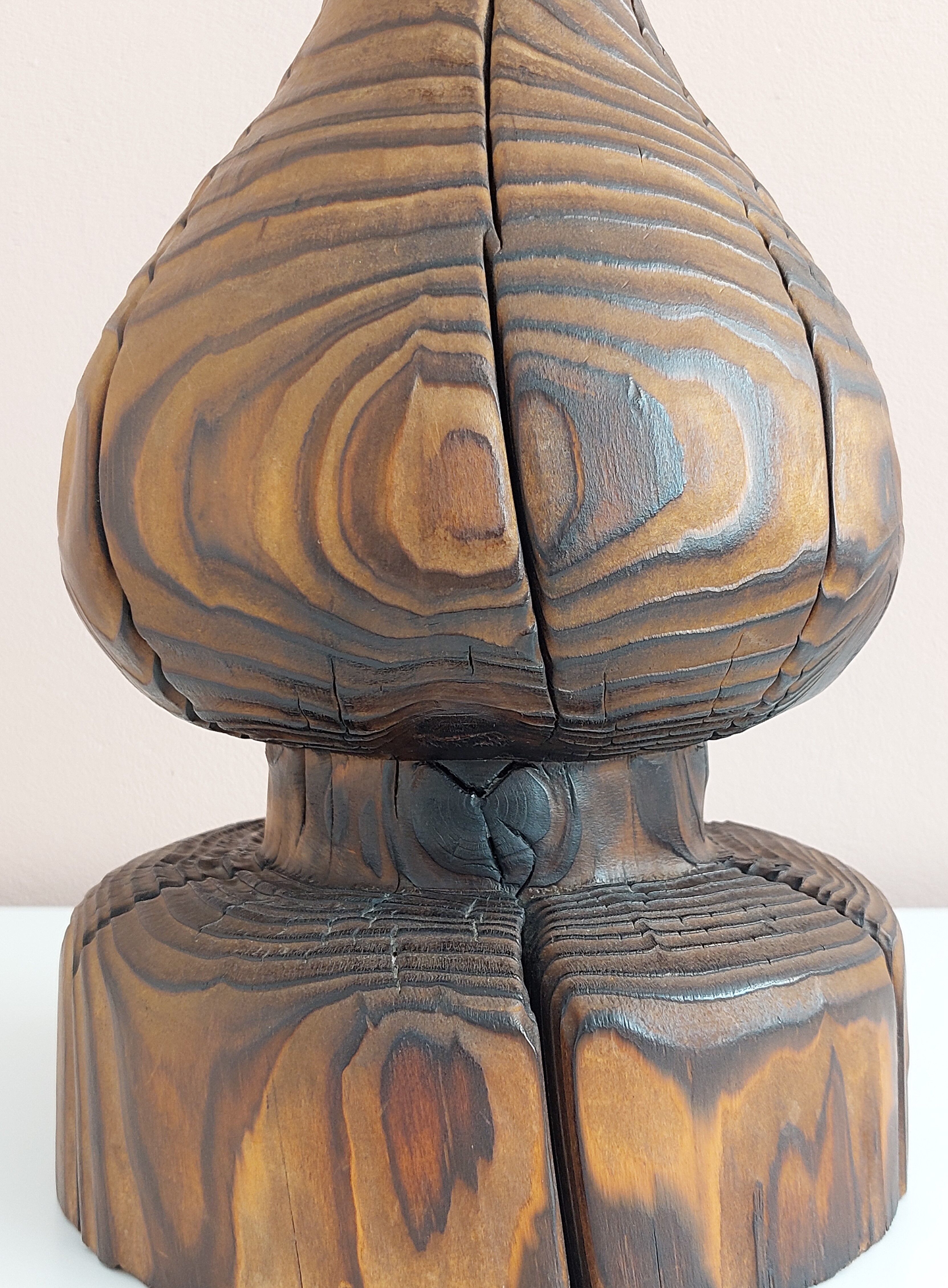 Brutalist Wabi Sabi pine foot lamp by Temde Leuchten 1960's