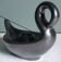 Zoomorphic swan candlestick in black glazed ceramic, Italy circa 1950.