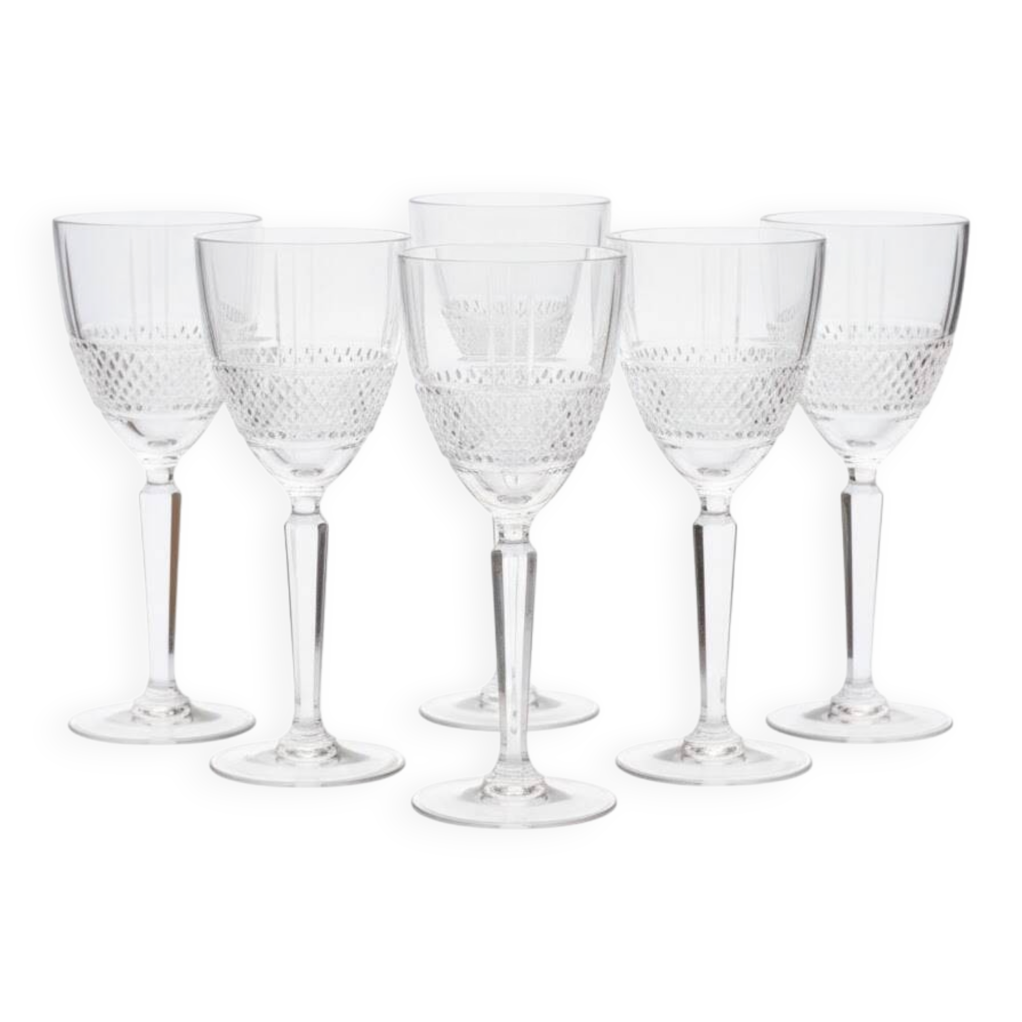 Set of 6 crystal wine glasses with a stud pattern