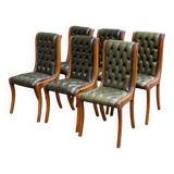 6 English Chesterfield chairs, 20th century, olive green leather