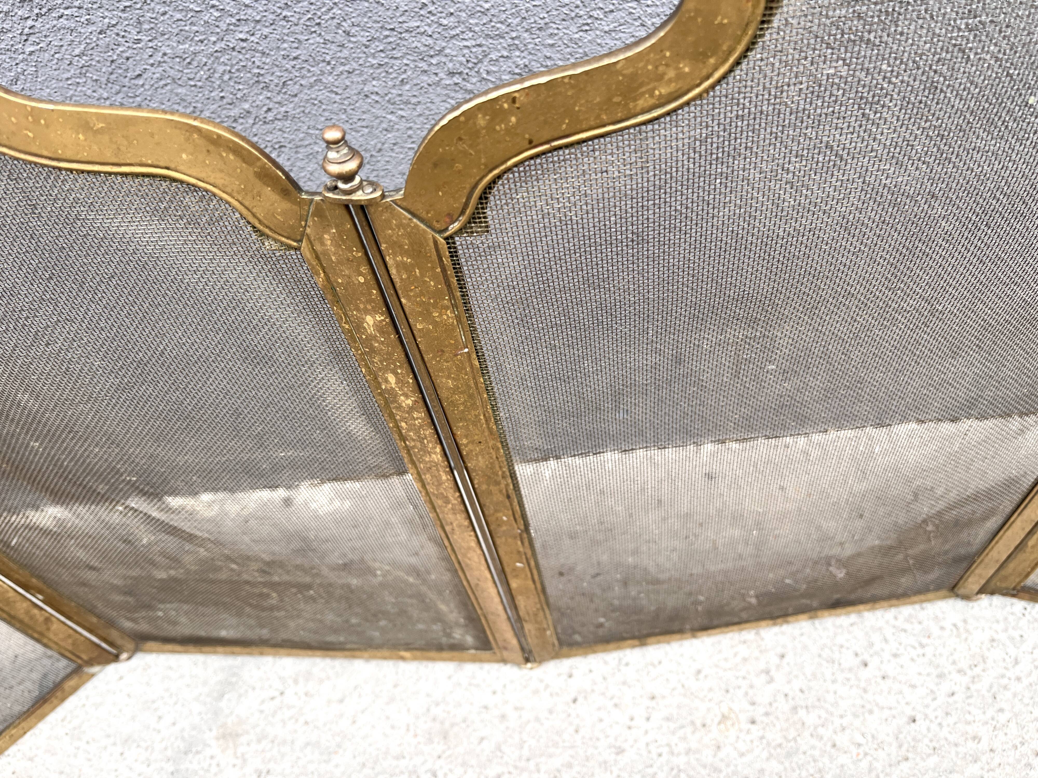 19th century Art Nouveau brass fireplace screen