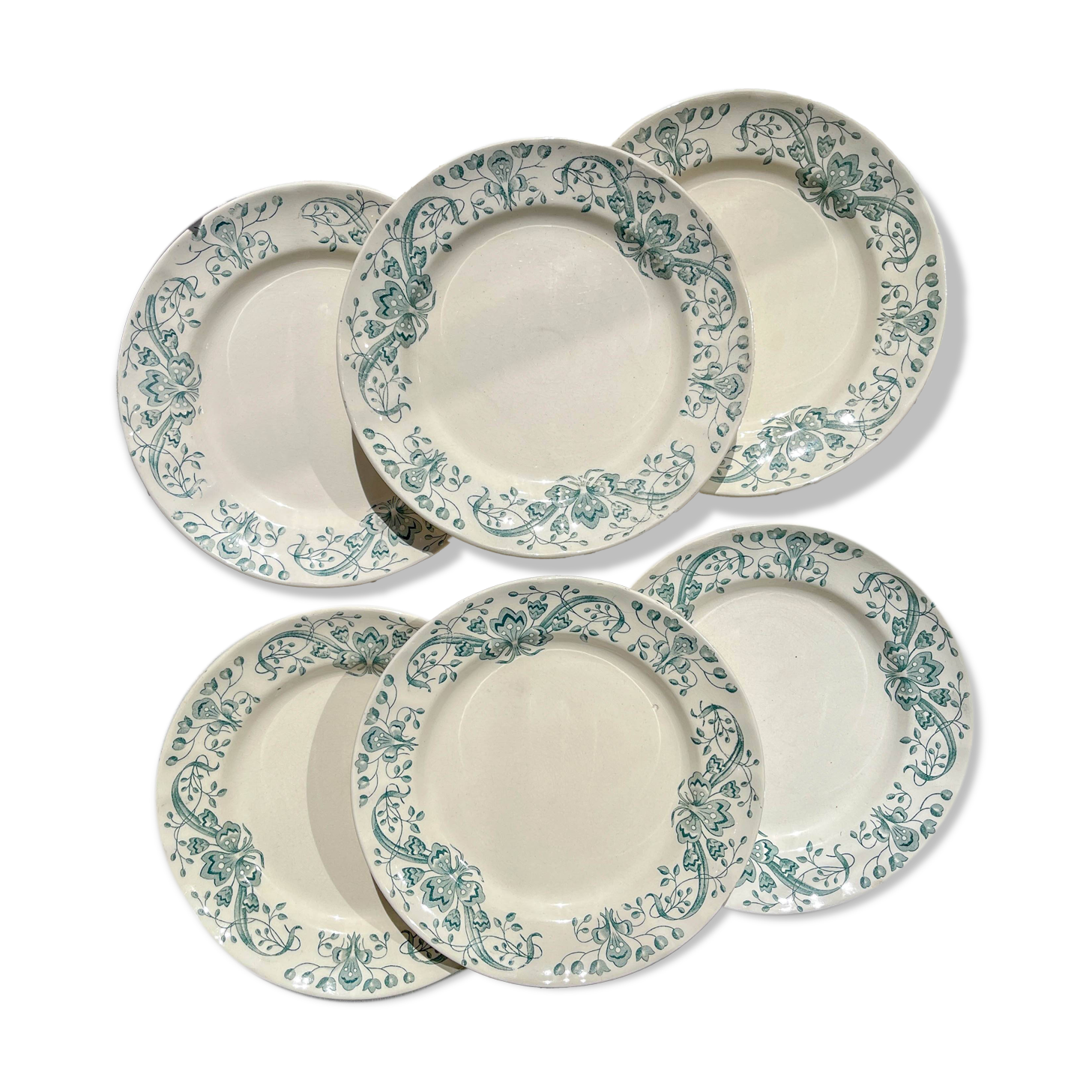 Set of 6 Antique Flat Plates "Figuig" Iron Earth – Longchamp 19th Century