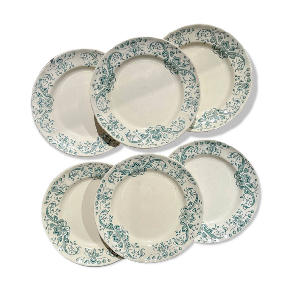 Lot de 6 Assiettes Plates Anciennes Terre de Fer ''Figuig'' – Longchamp XIXe
