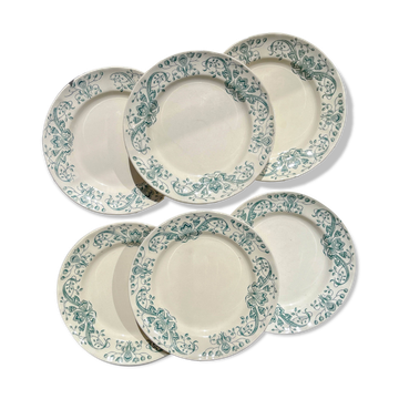 Set of 6 Antique Flat Plates "Figuig" Iron Earth – Longchamp 19th Century