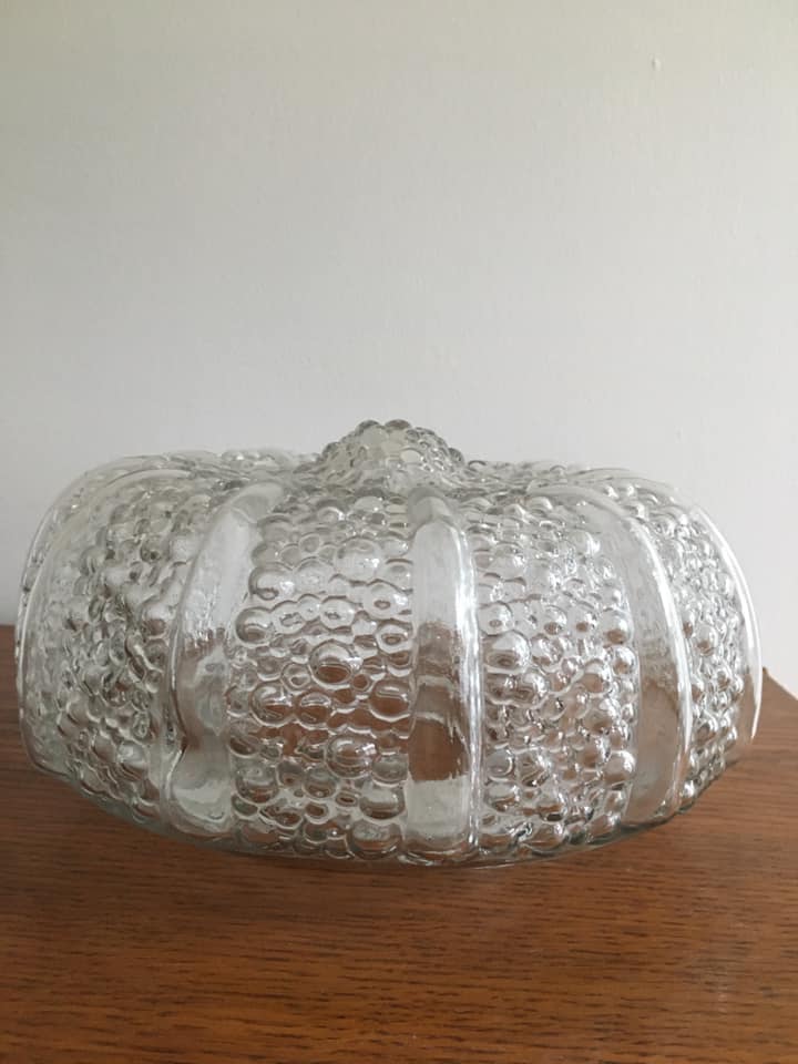 Ceiling light in molded glass bubbled with its grip support