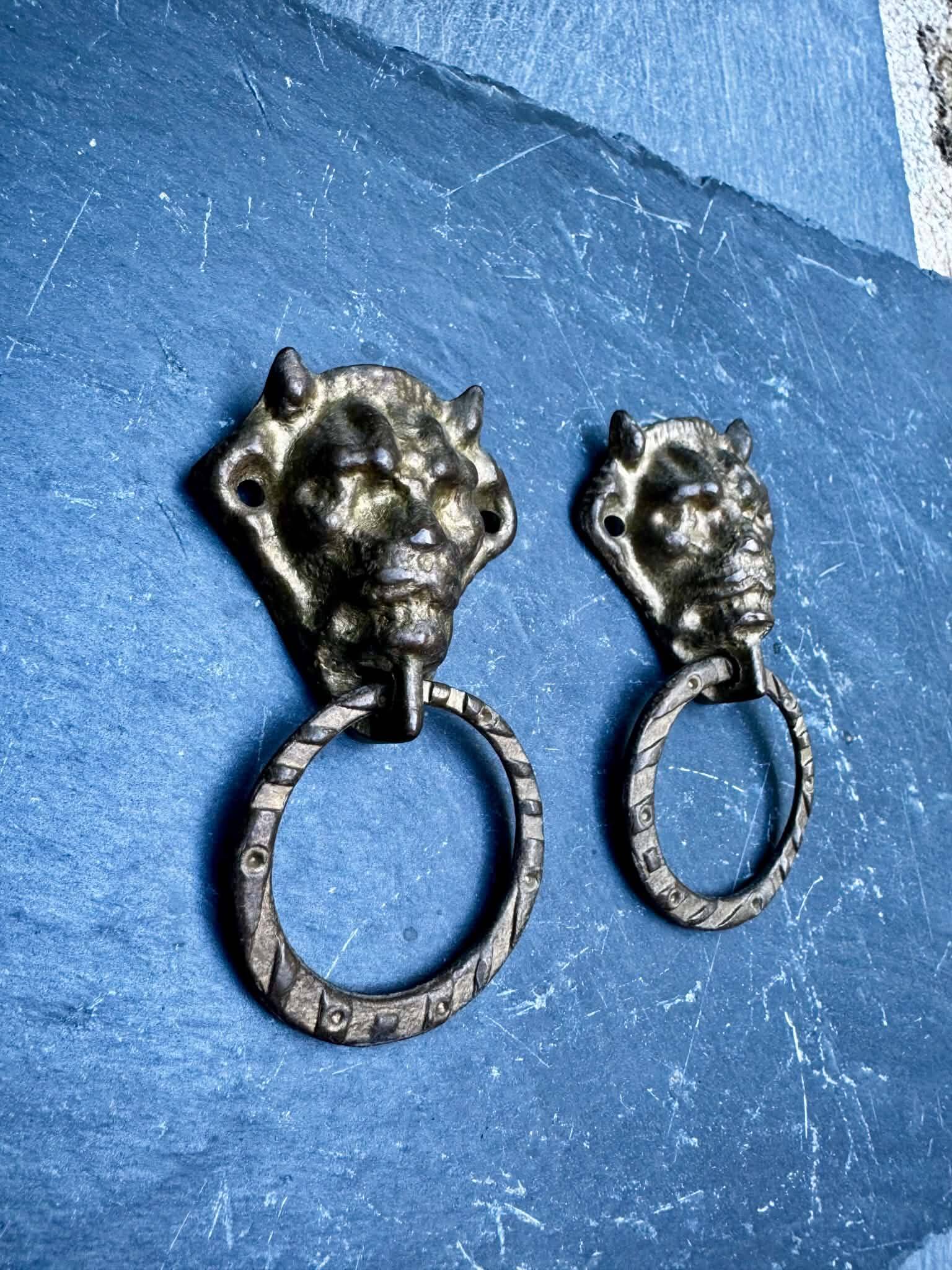 Pair of bronze devil drawer handles Art Nouveau