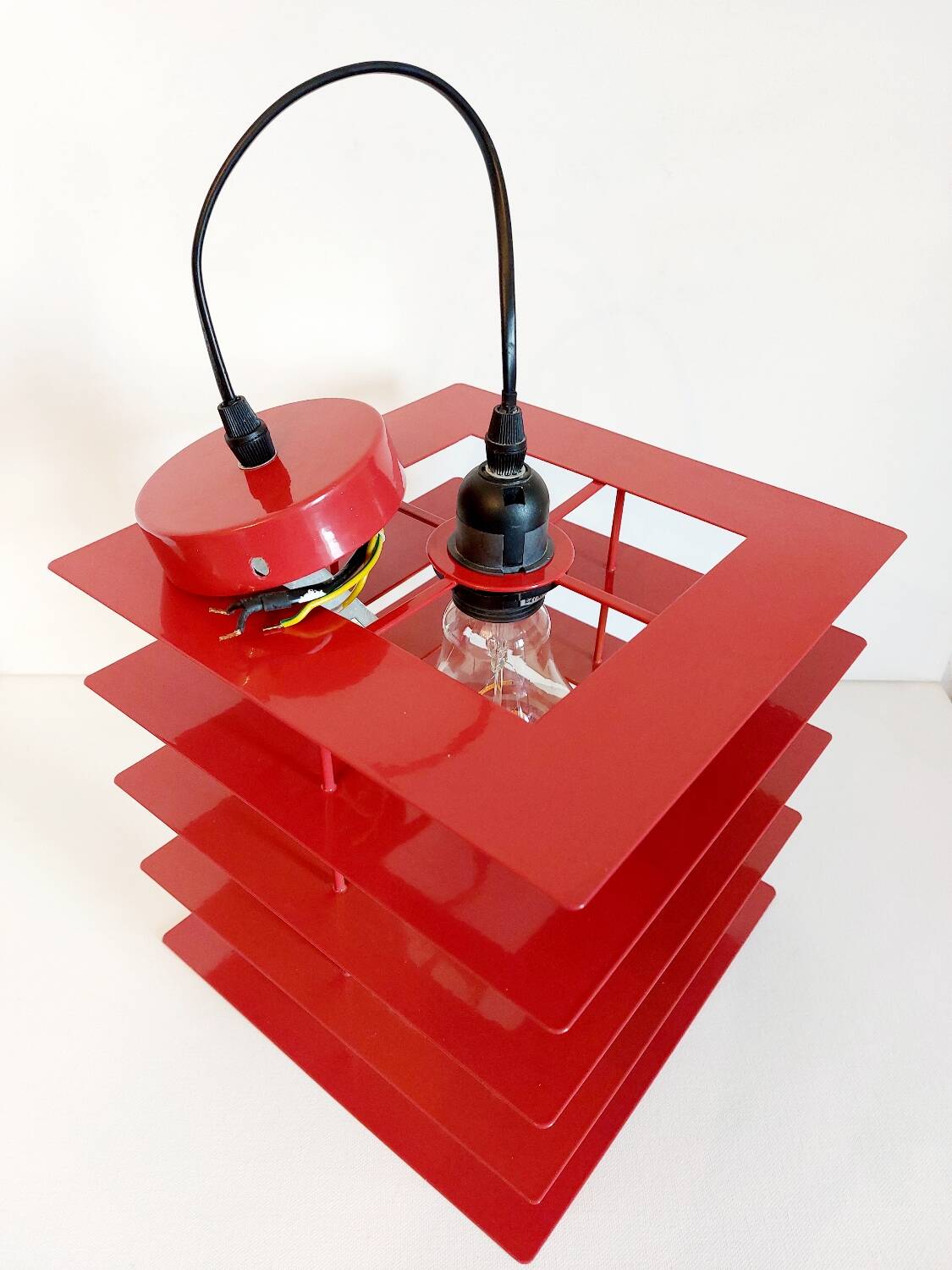 Designer red metal pendant light