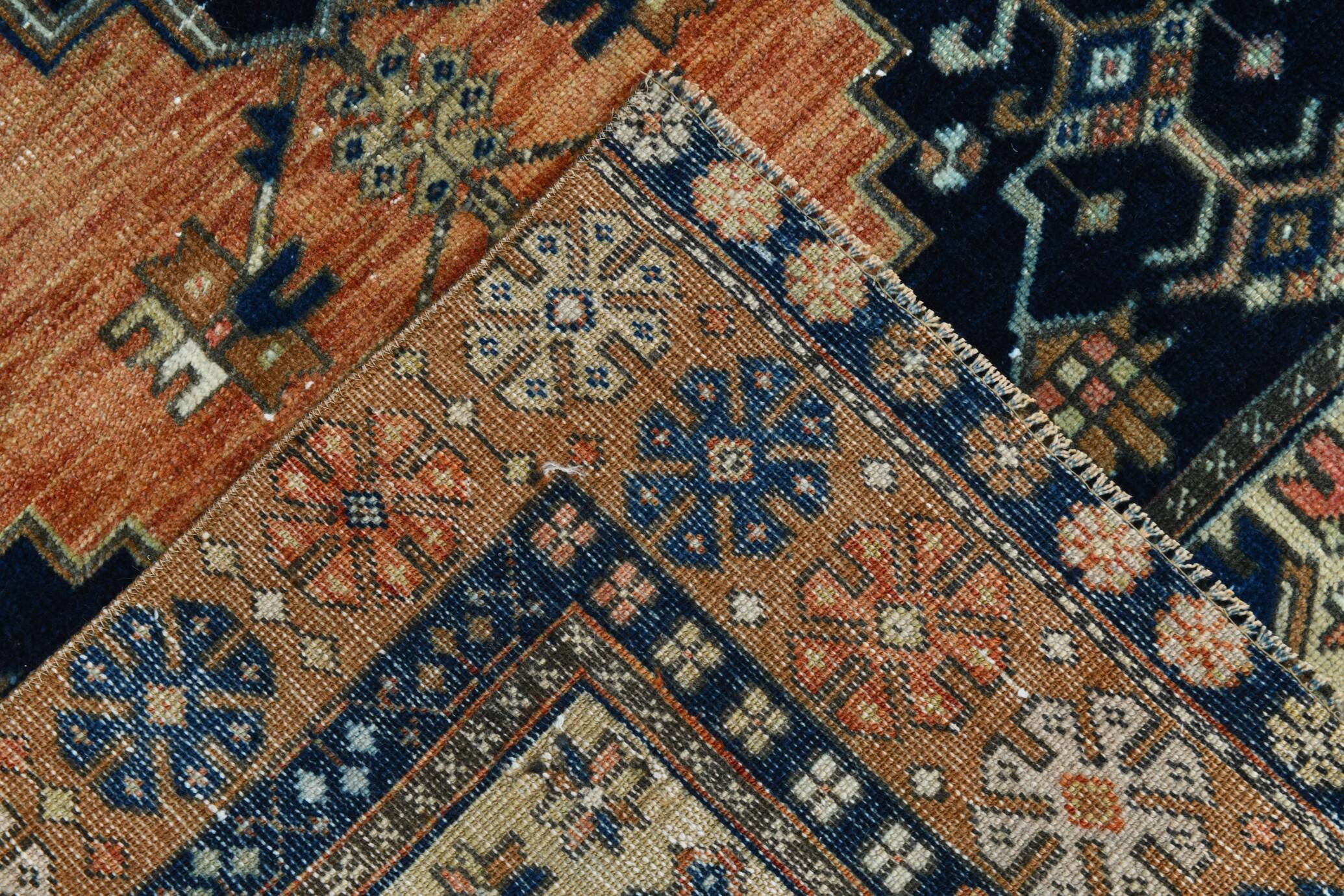 3x7 Red Navy Blue Geometric Persian Rug, 102x223Cm