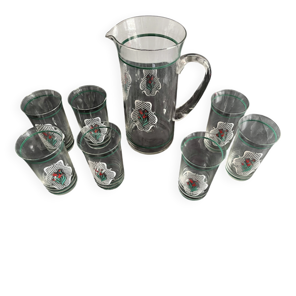 Service Orangeade Carafe et Verres, Verrerie de Fains Vintage