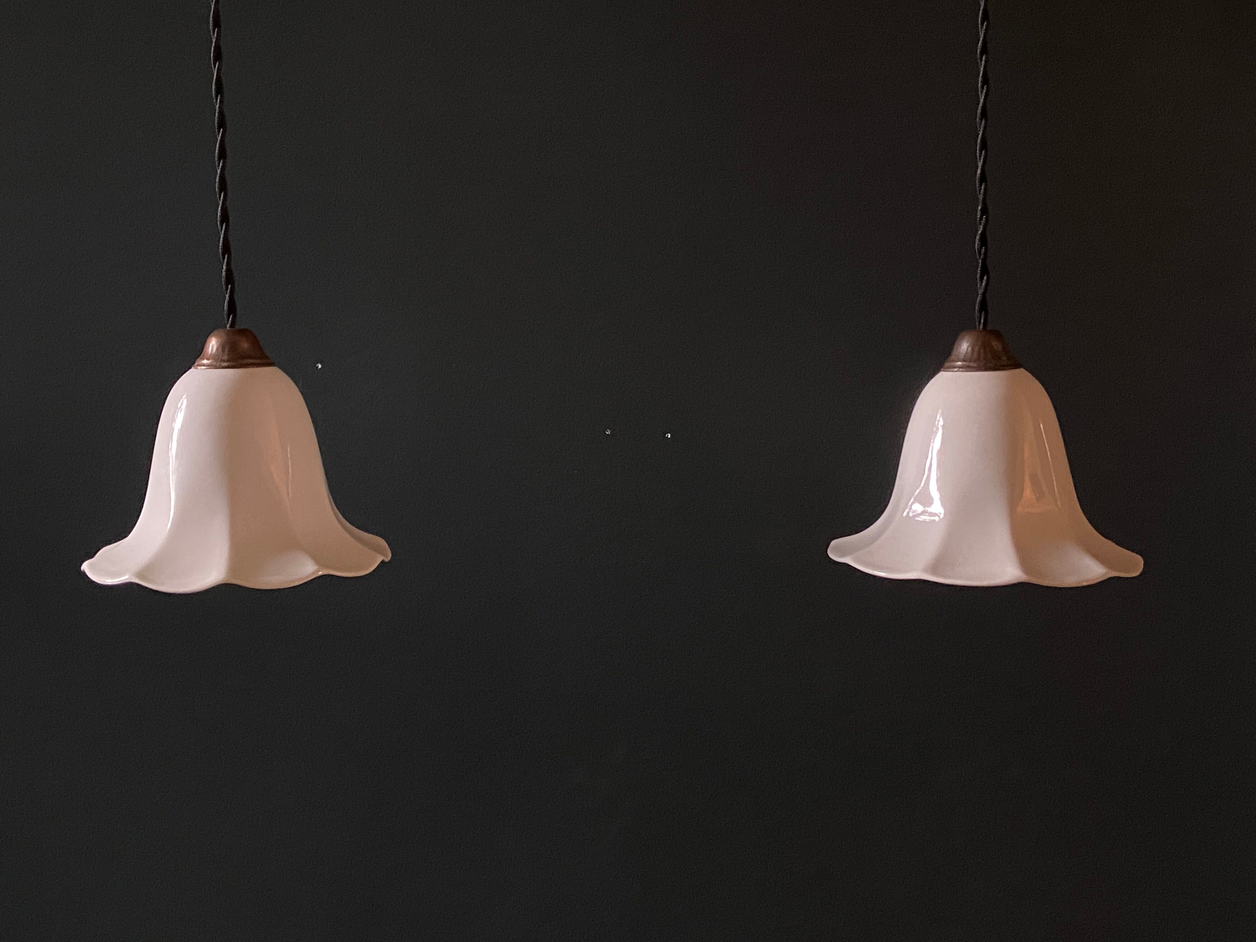 Pair of antique porcelain pendant lamps