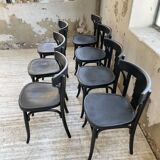 Set of 7 black bistro chairs