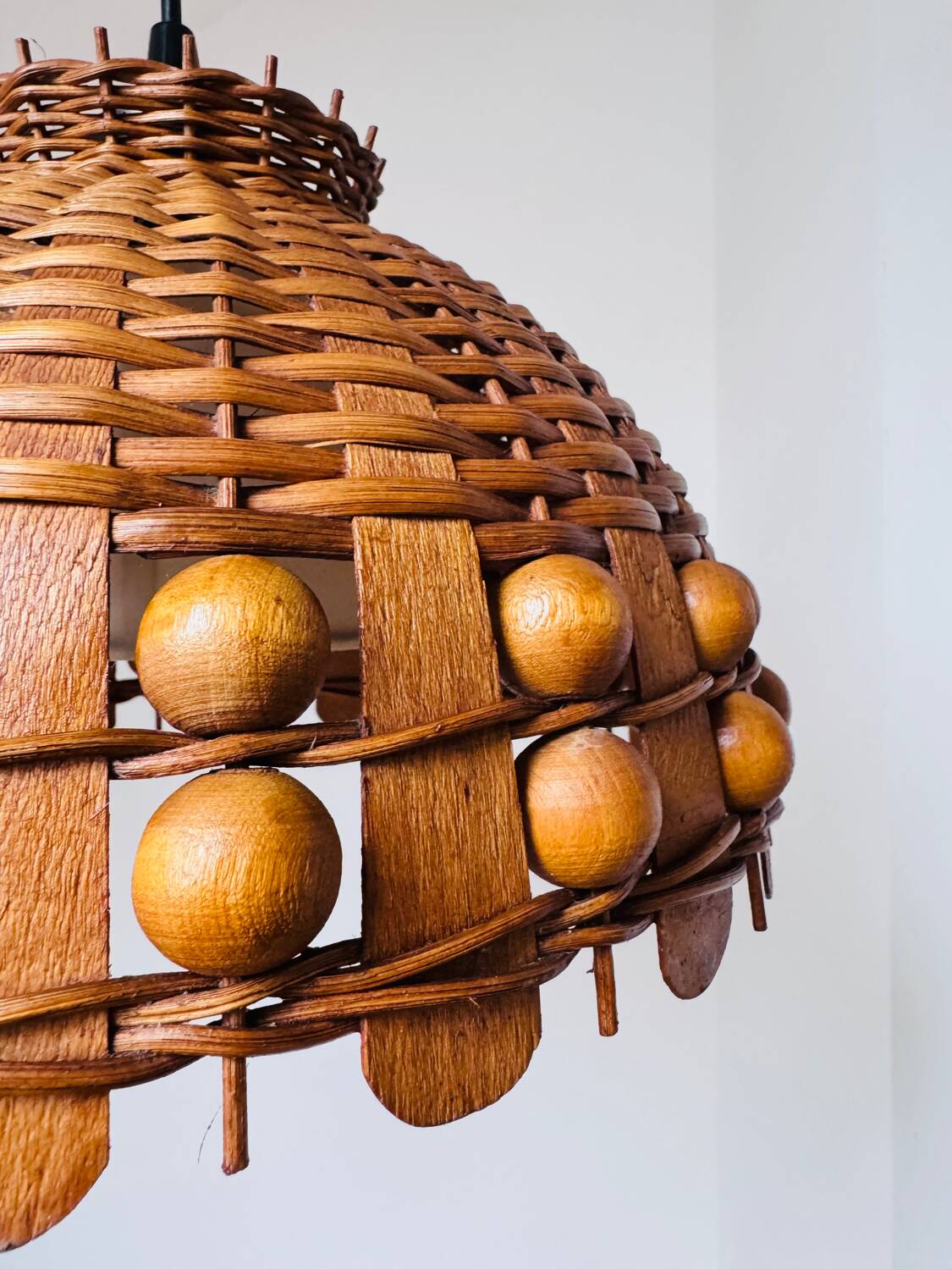 70s woven wicker pendant light