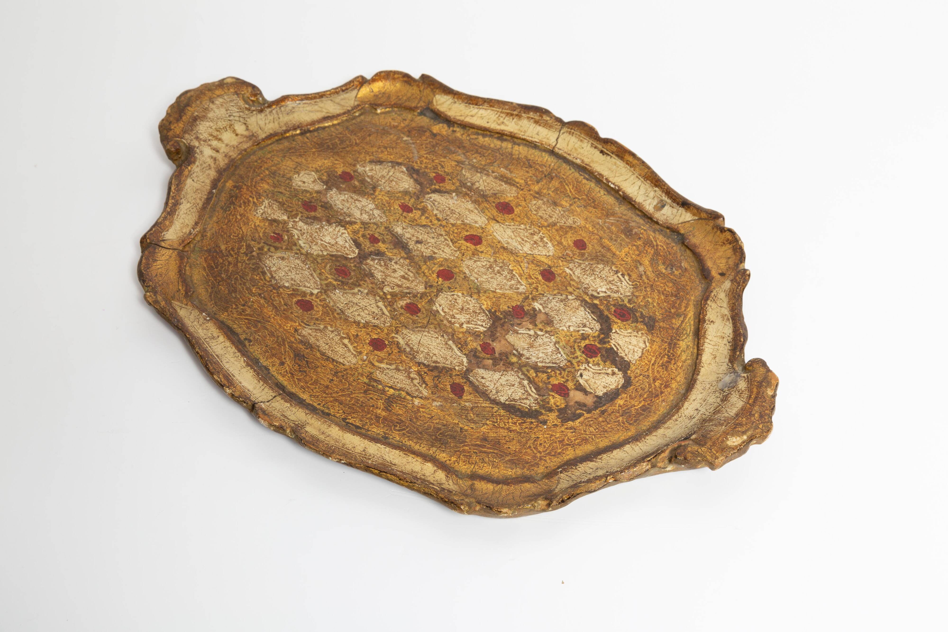 Vintage beige wooden decorative plate, Italy, 1960s