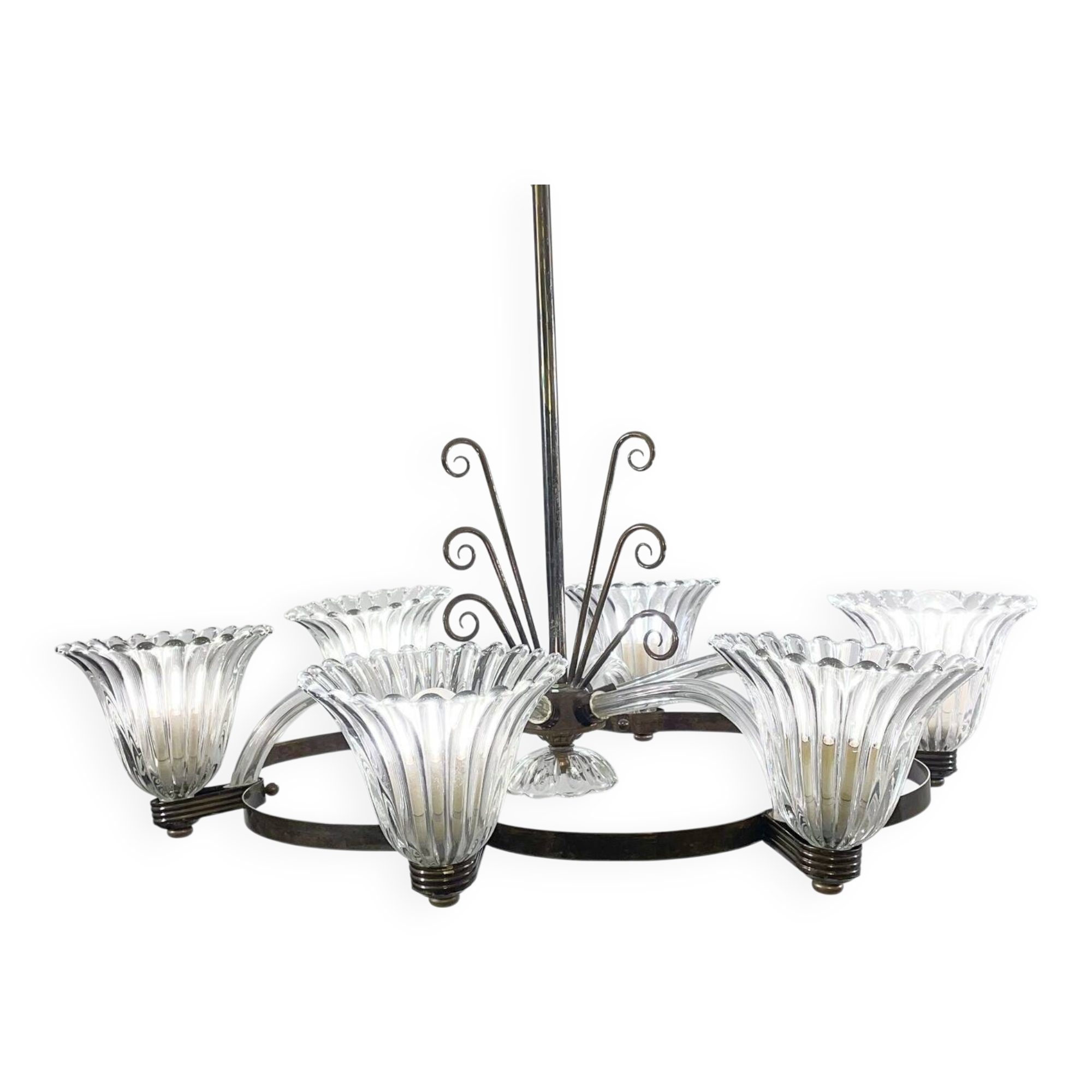 Mid-Century Modern Chandelier, Murano, Barovier Style, 1950s