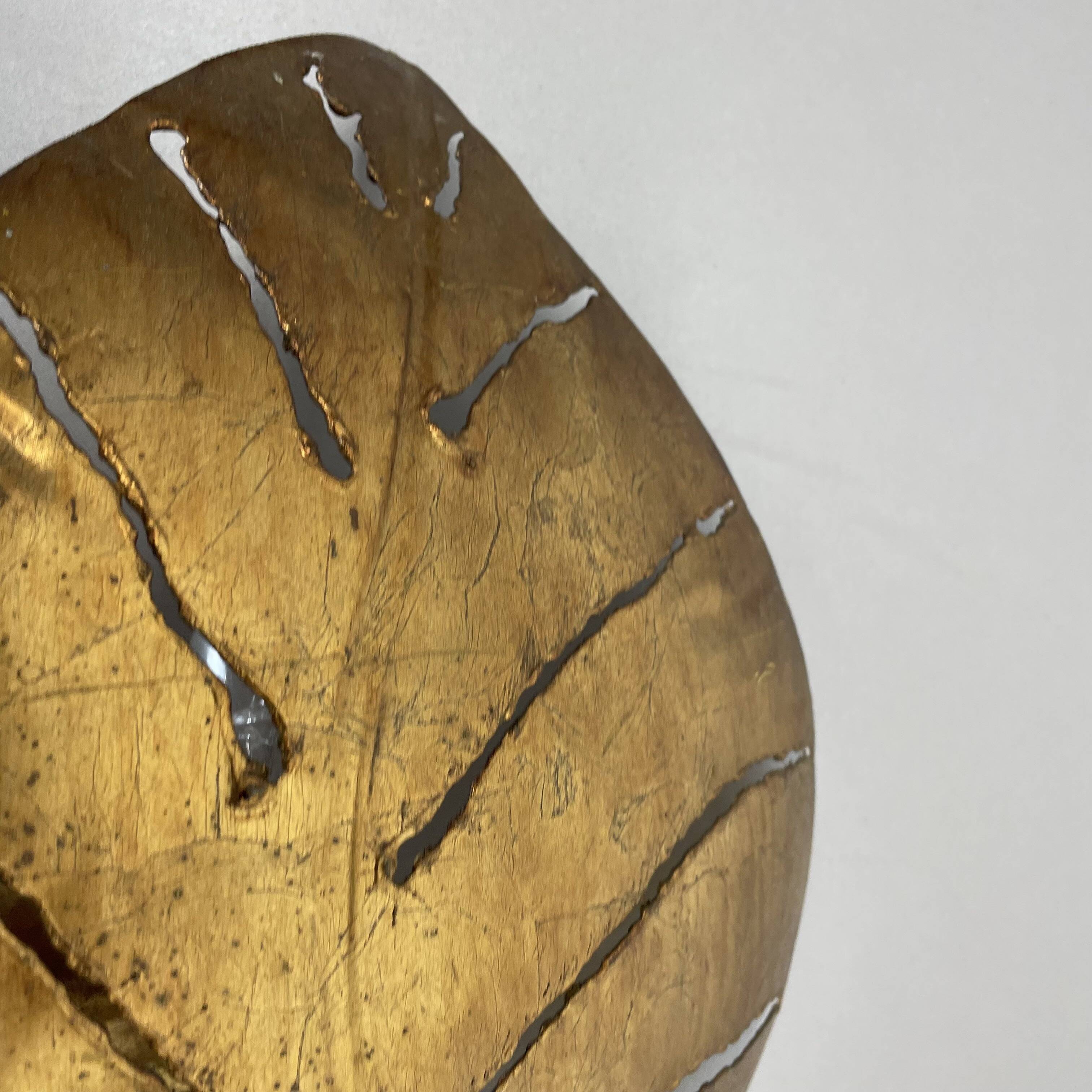 Golden metal "monstera" leaf wall light sconce, france, 1970s