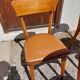 6 vintage 1960s wooden bistro chairs with camel faux leather.