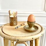 Egg cup and bowl set in pyrite stoneware