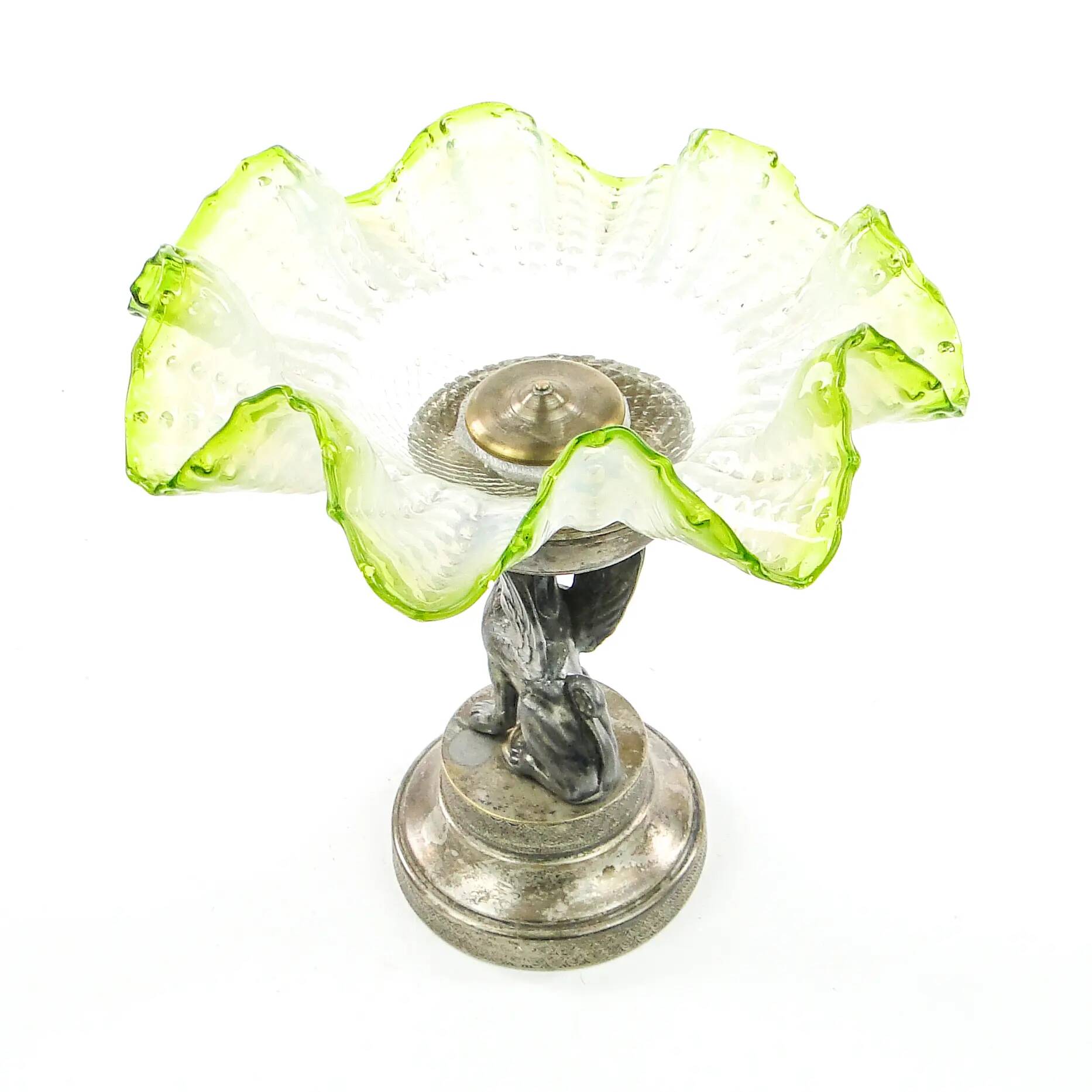 Neoclassical figural centerpiece with griffin, silver-plated pewter, silver-plated brass, Plewkiewicz manufactory, Poland, early 20th century