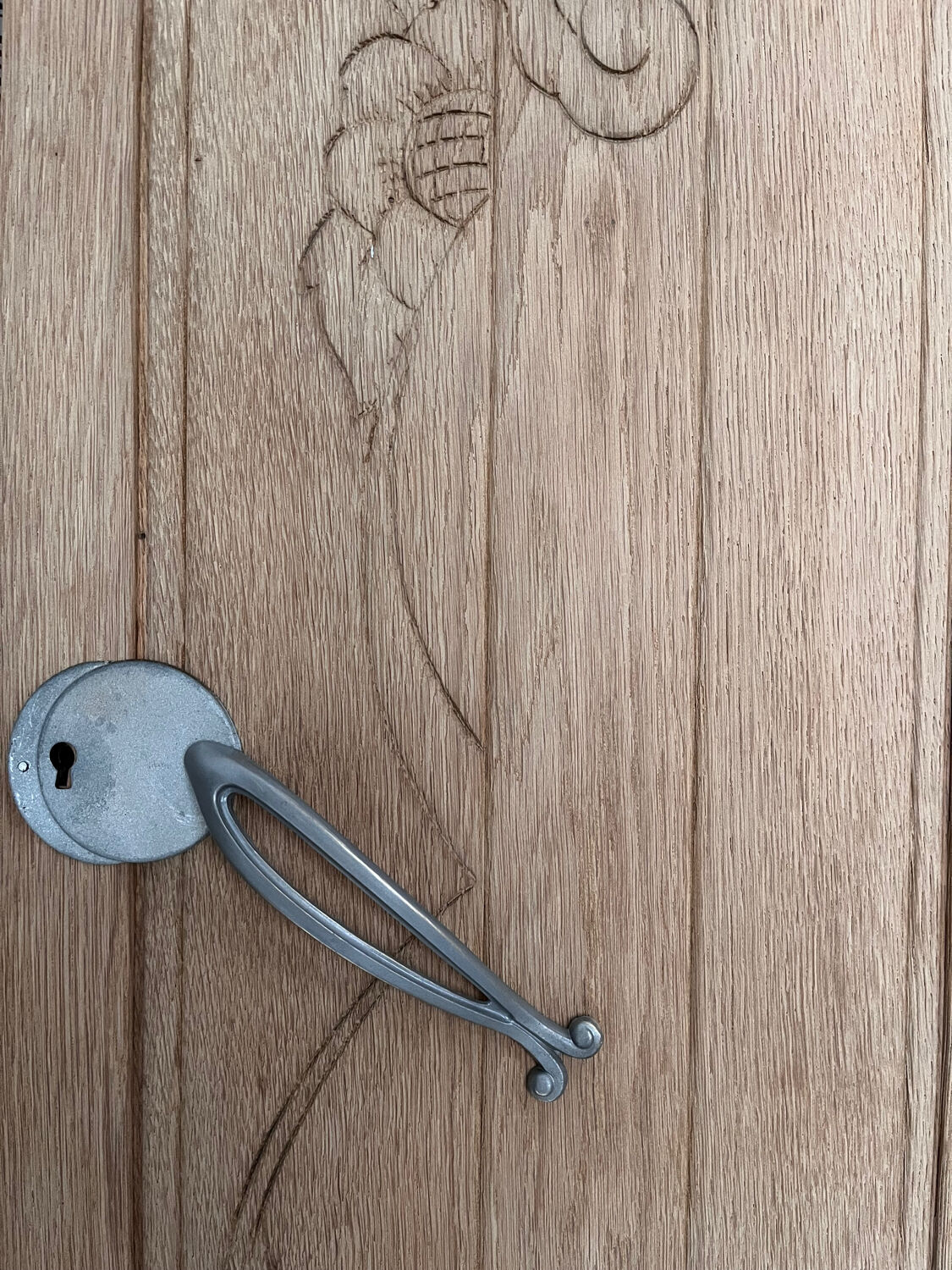 Vintage Art Deco duo of doors Rose and Daisy solid oak wood