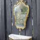 Console and its vintage mirror, brass and marble wall console, rococo style brass mirror