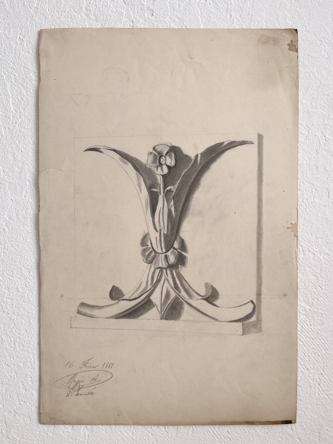 Old academic drawing ornament classical architecture late 19th century