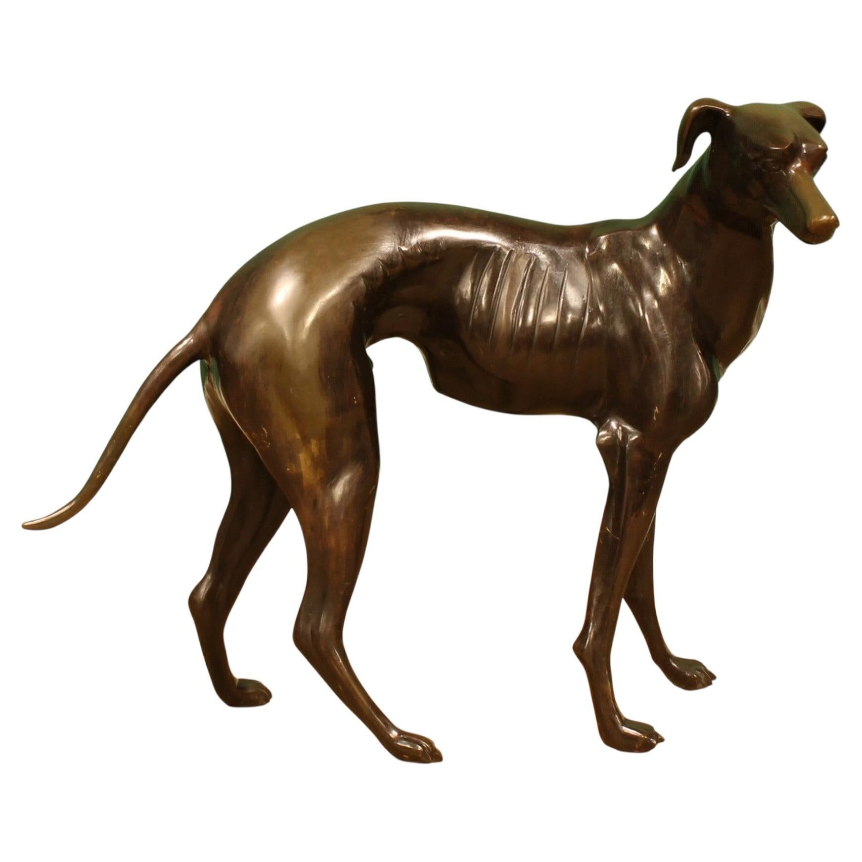Monumental Bronze Statue of an Italian Greyhound / Whippet – Large Antique Sculpture Representing a Dog