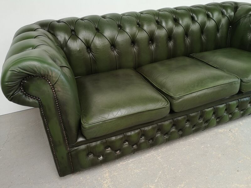 Chesterfield leather green sofa three seats