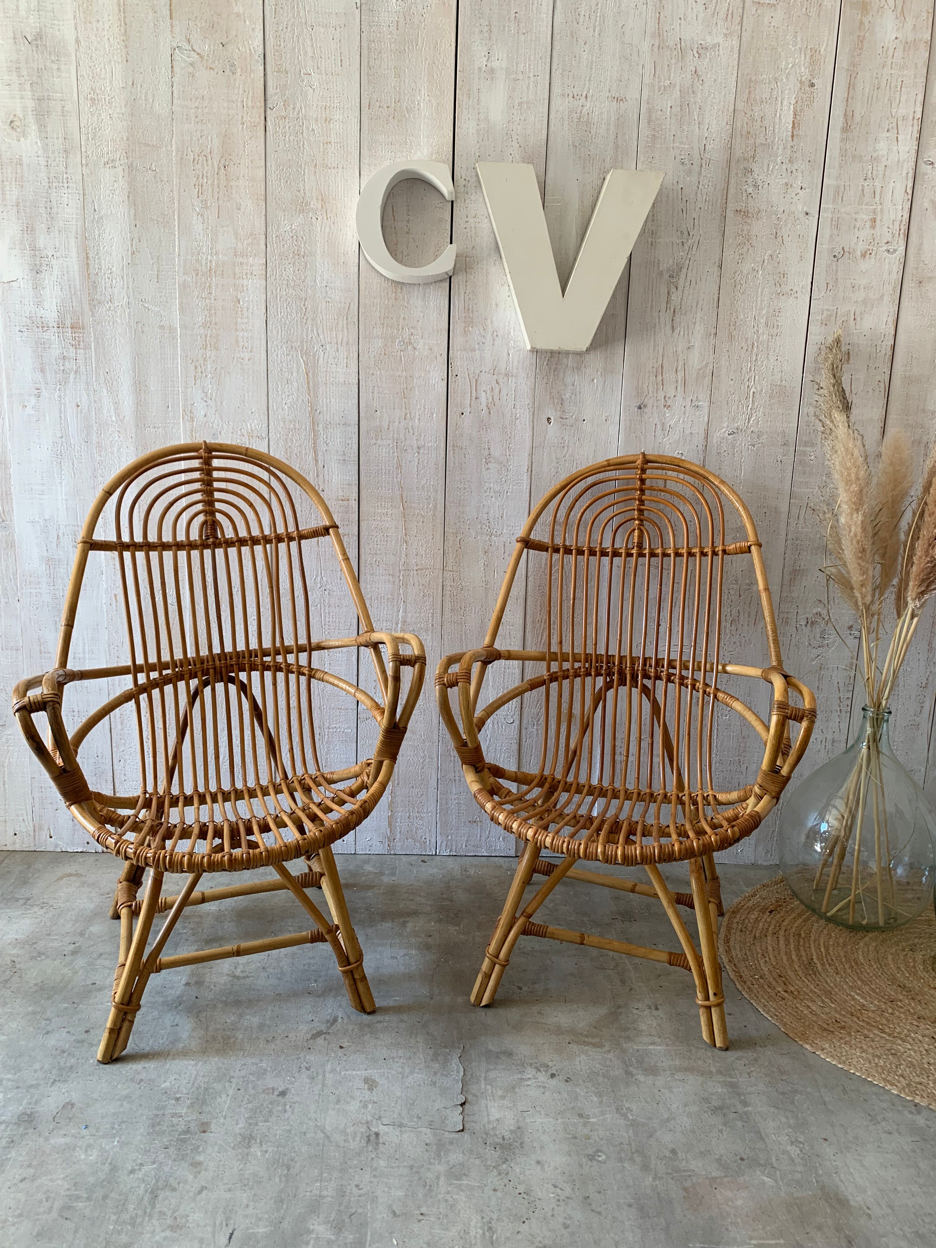 Pair of rattan armchairs