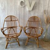 Pair of rattan armchairs