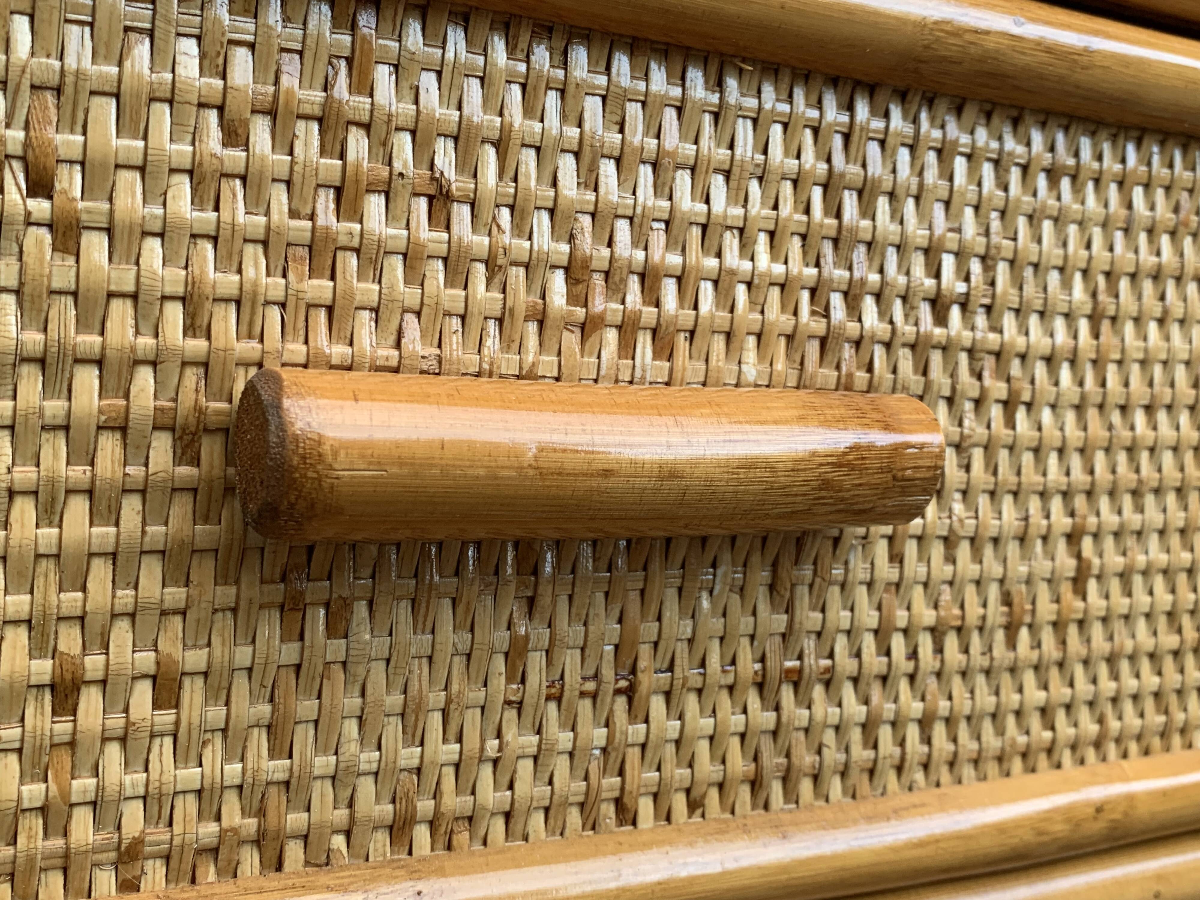 Vintage rattan and woven wicker chest of drawers 1970