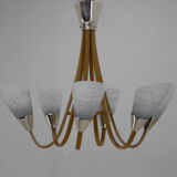 Mid-Century Wood & Glass Chandelier by Dřevo Humpolec, 1960s