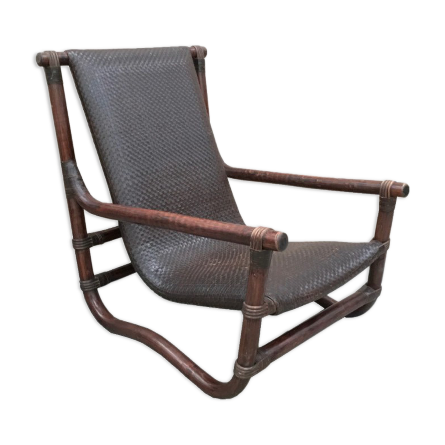 Fauteuil en bambou et en cuir