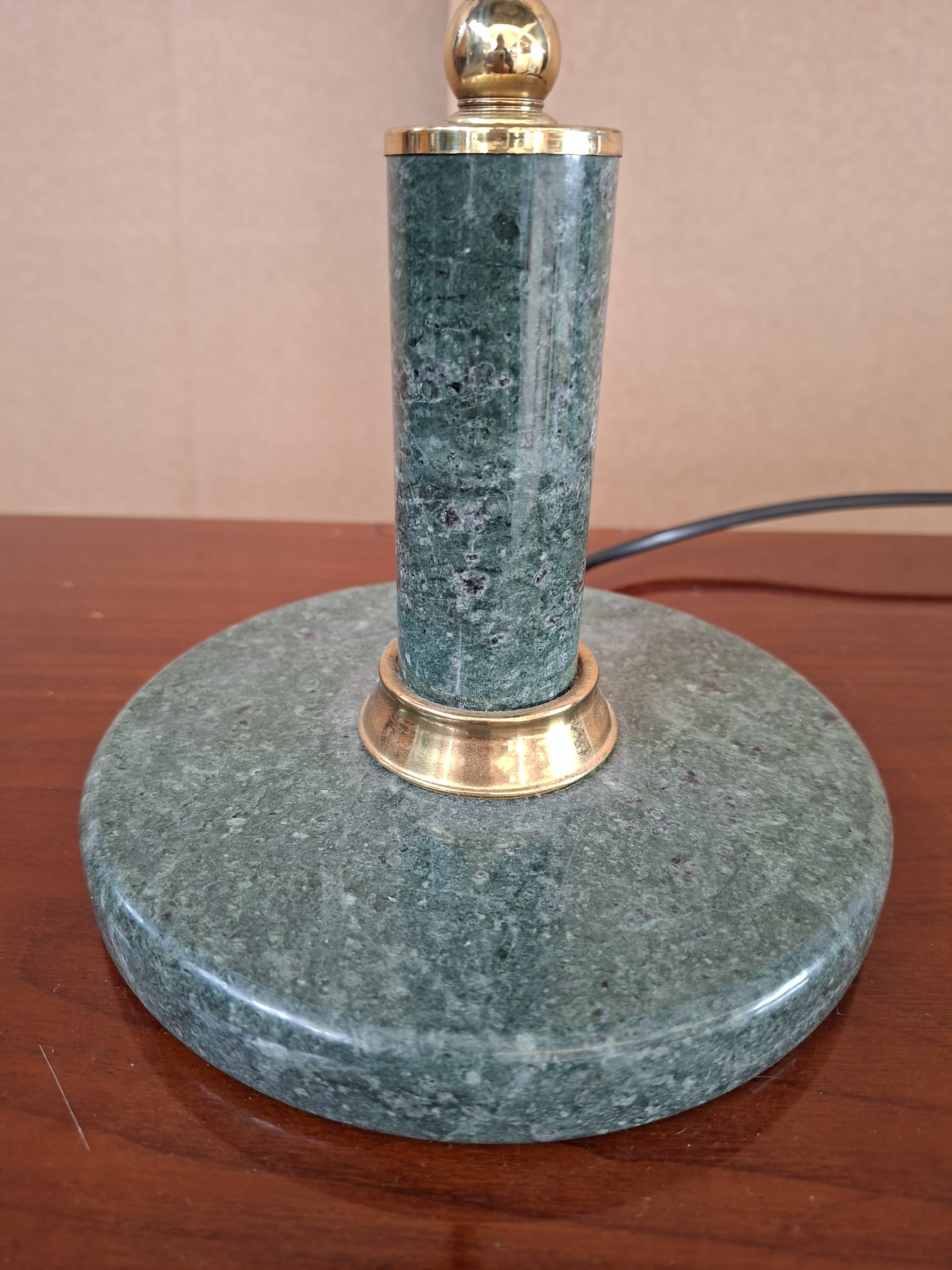 Lampada da Scrivania Vintage in Marmo Verde e Ottone Pezzo Unico Artigianal