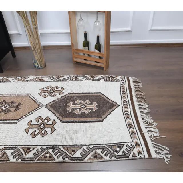 Vintage Turkish Oushak Handmade Wool Runner 100x365