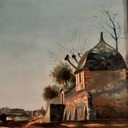 Oil on canvas riverside late 19th century monogram AT