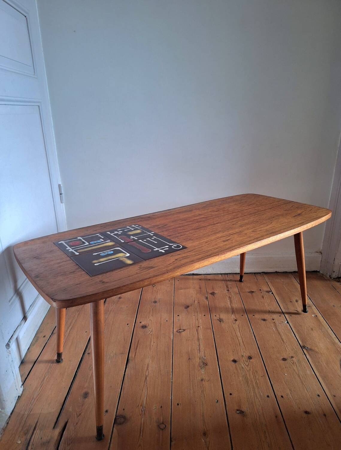 Vintage coffee table, ceramic tiles, antique furniture
