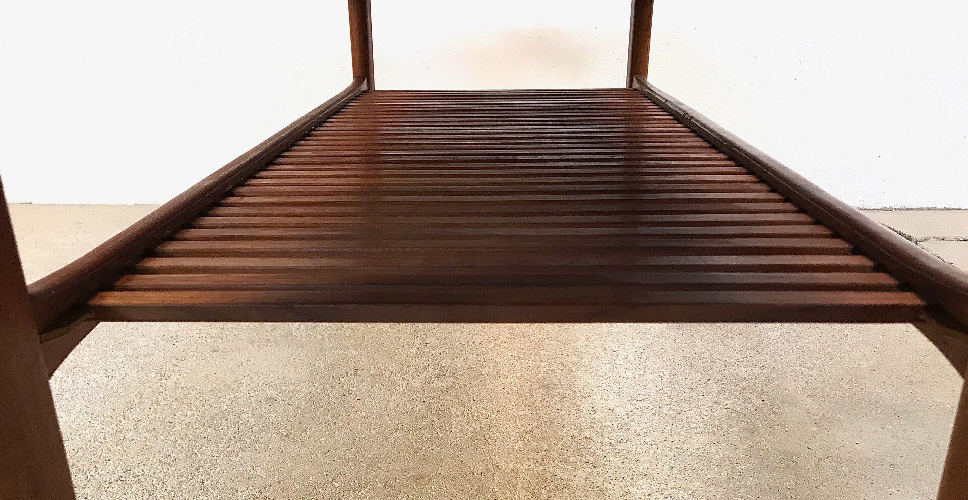 Scandinavian teak coffee table with slatted shelf, Denmark 1960s