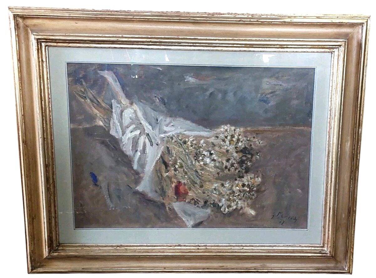 Giuseppe manfredi (1934 - 1987) oil painting still life flowers 70 x
