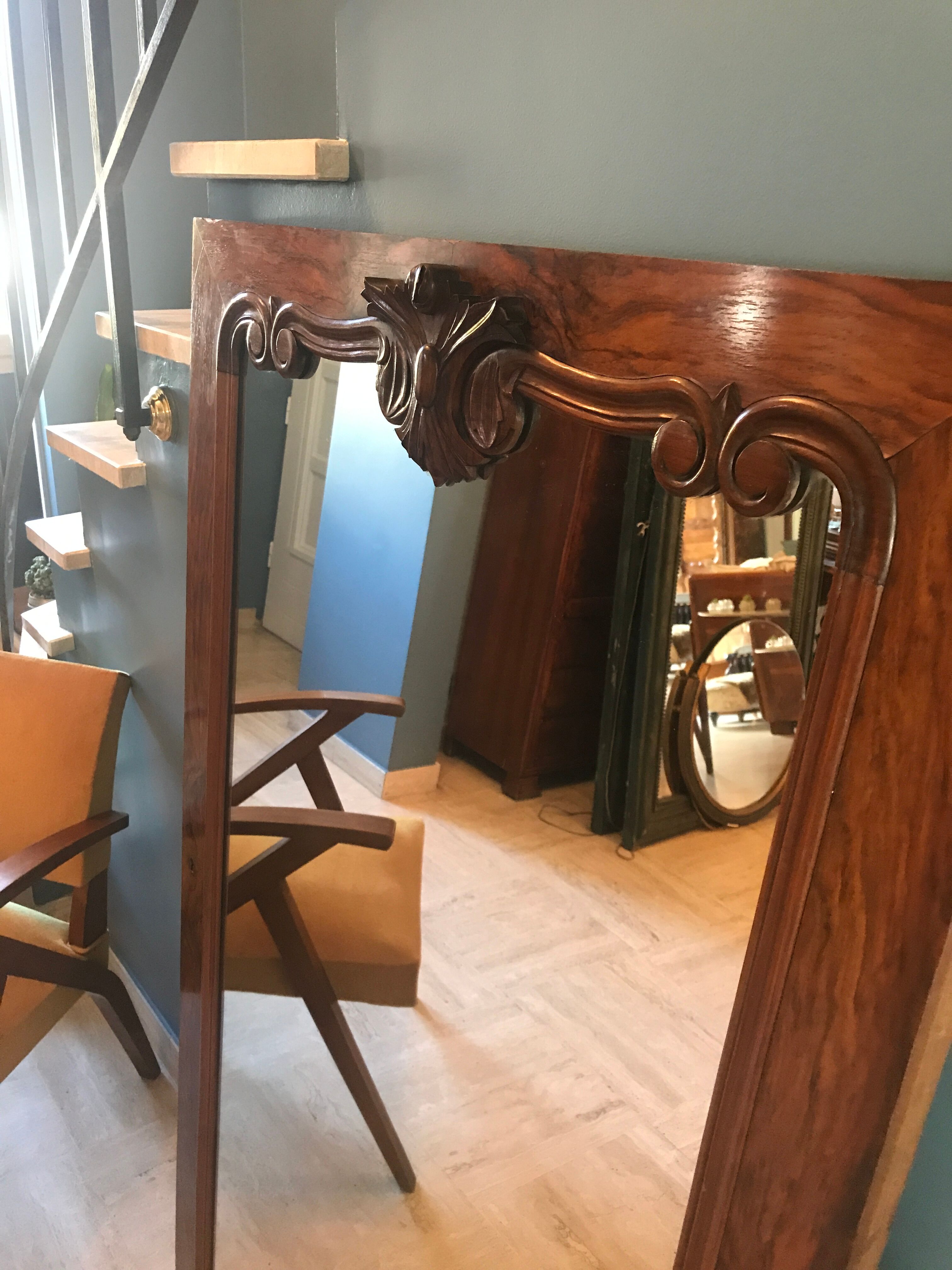 Large mirror carved 137 x 84 cm old door to rack 1920