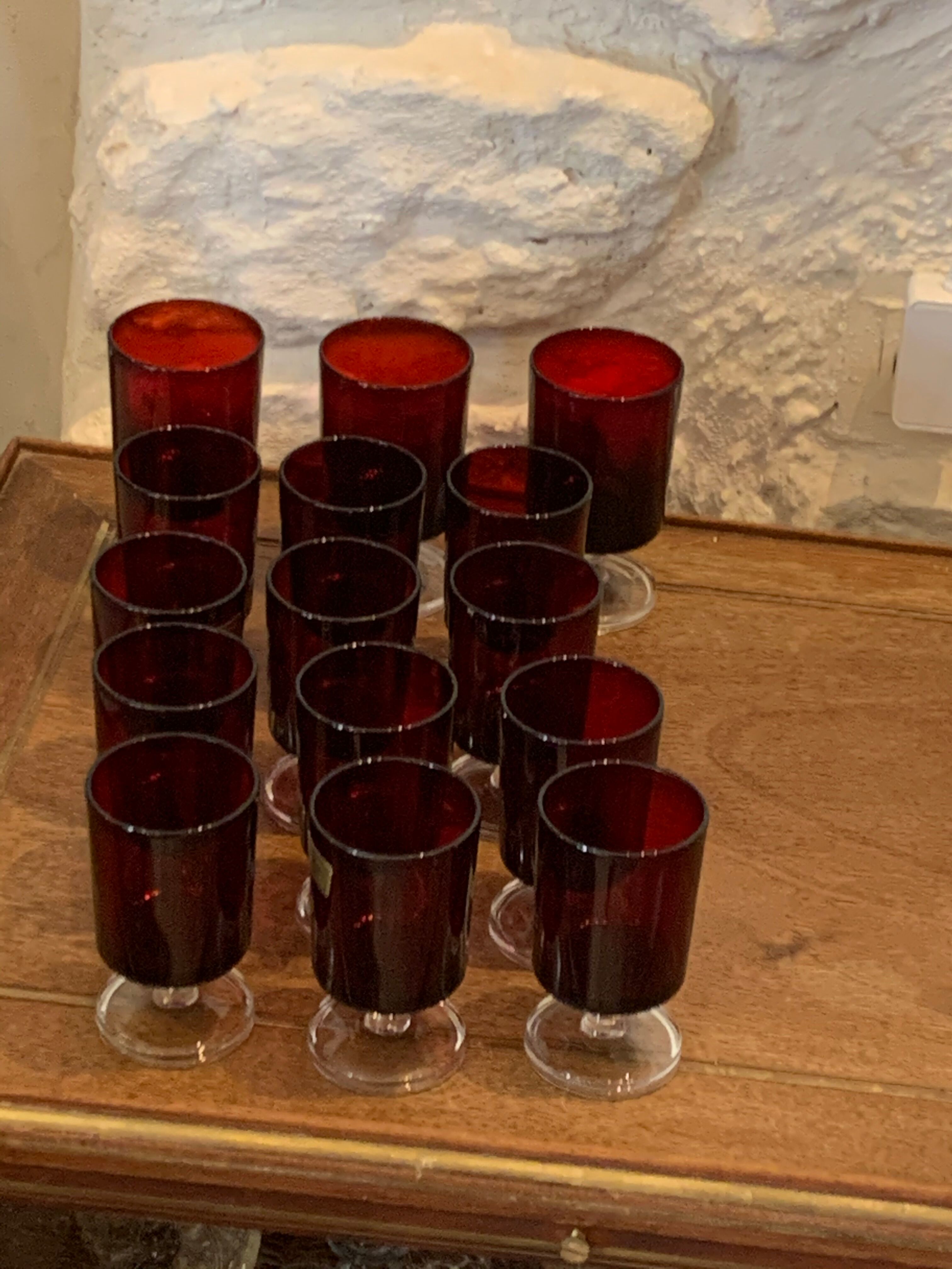 15 vintage 1970 luminarc red glass wine glasses