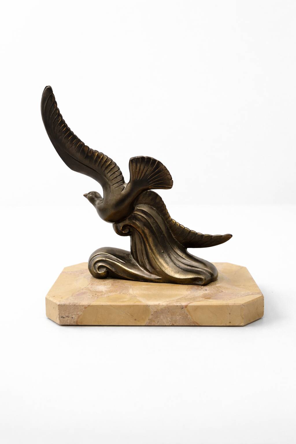 Modernist Bird in Flight Sculpture on Breccia Marble Base — France, 1