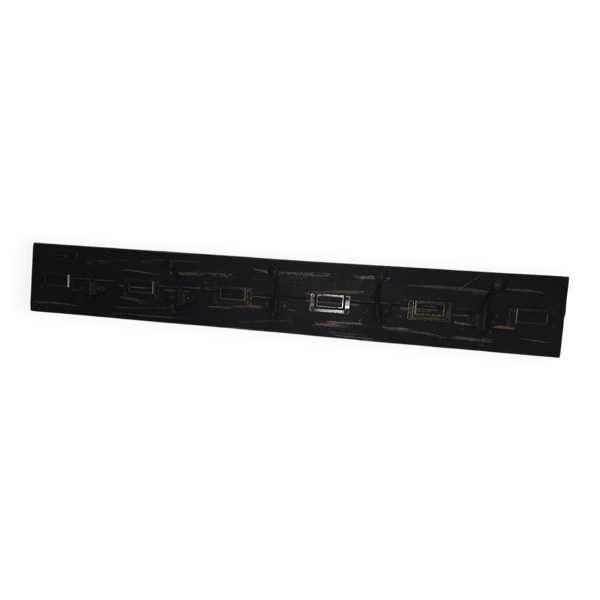 Porte manteaux d'écolier avec étiquettes en bois patiné noir 0