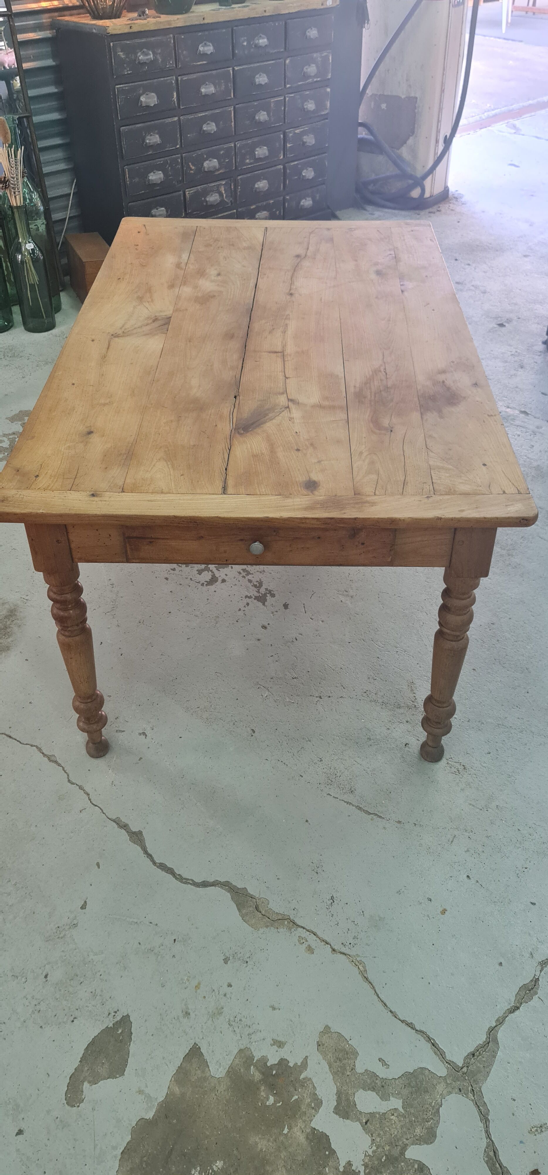 Farmhouse table wood foot turned