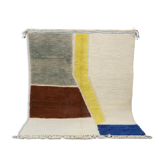 Large Azilal rug 295×210 cm – Contemporary Moroccan rug in ivory wool, blue, ochre & earth tones, GO-982