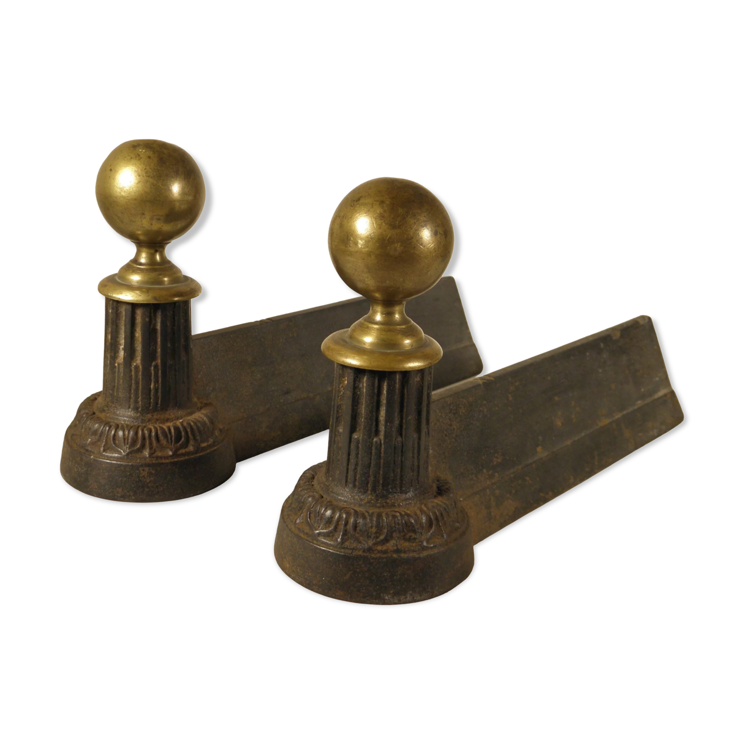 Pair of cast iron and brass chenets