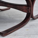 1970s, Scandinavian armchair, original condition, furniture leather, bent wood, canvas.