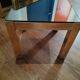 Vintage nesting table in gold metal and smoked mirror glass