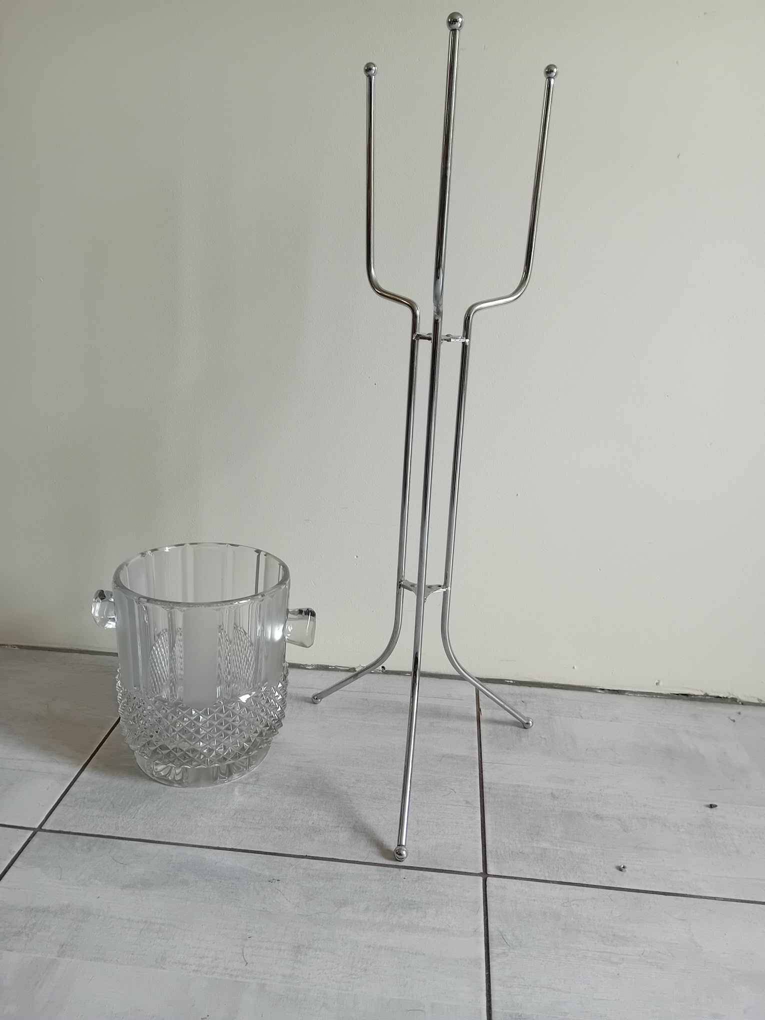 Large Champagne bucket in pressed molded glass and its support.